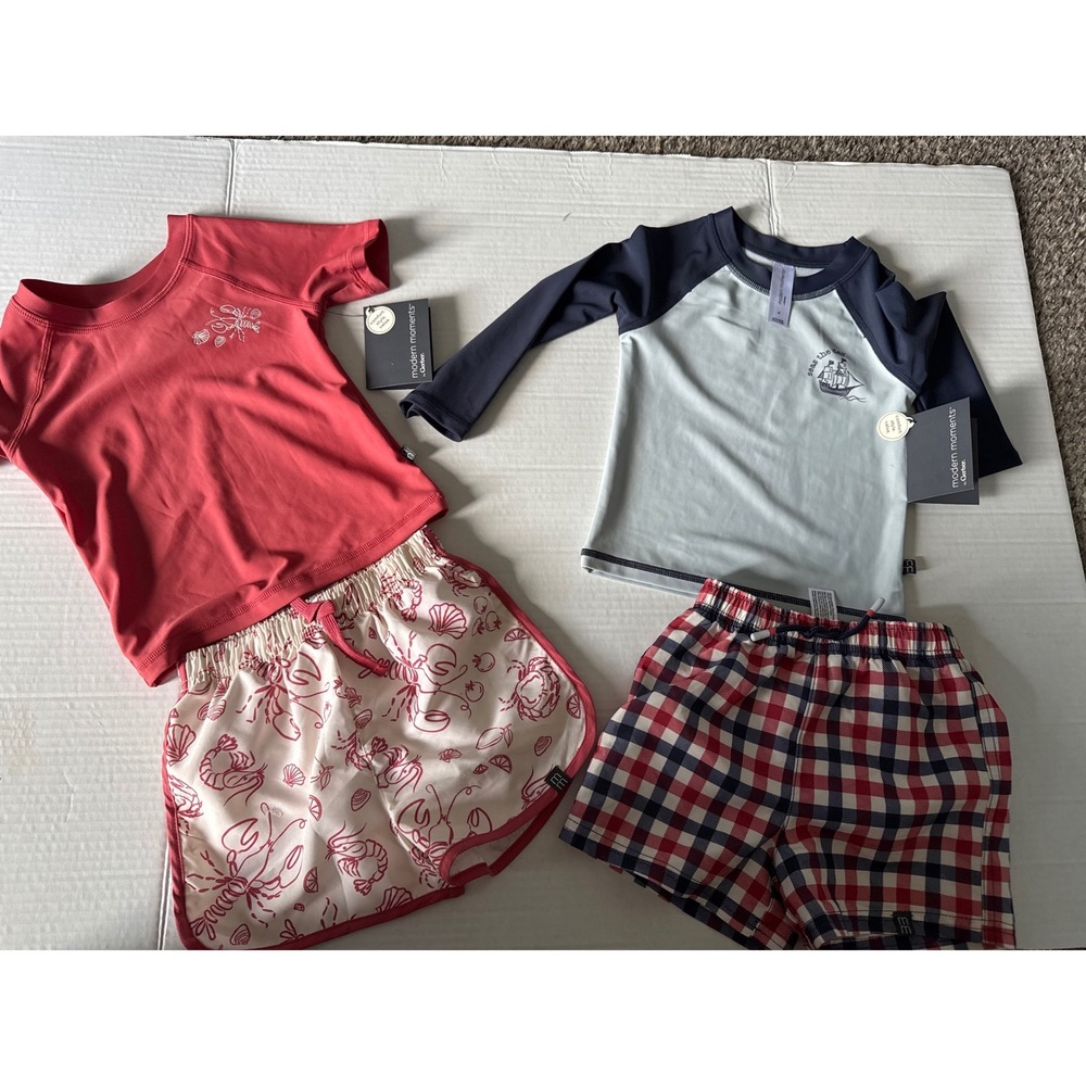 2 Modern Moments by Gerber Toddler Swim Set Bundle Rash Guard Trunks 2T NWT